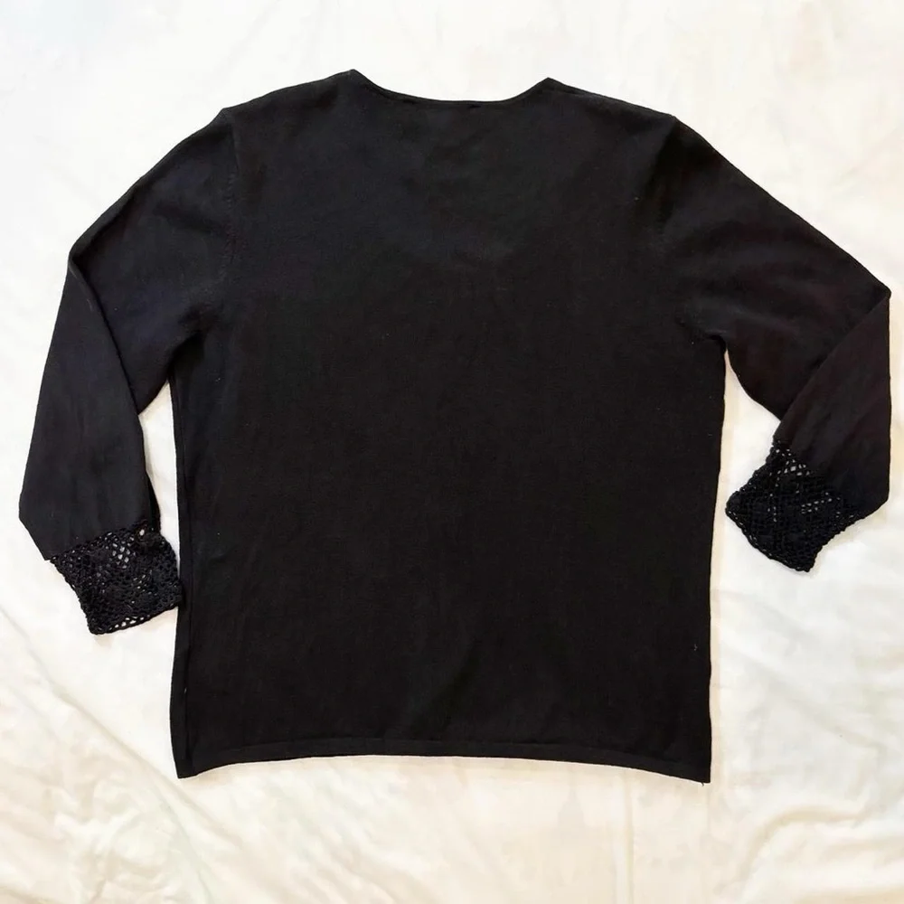 Black Silk Blend Cardigan with Lace Detailing Vintage 90s/Y2K‎